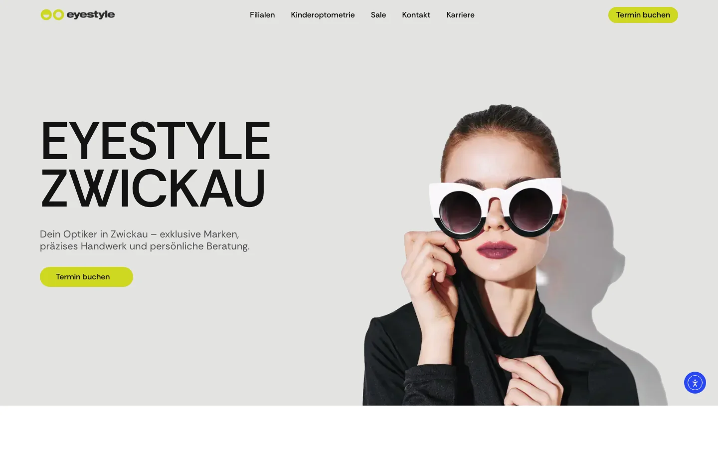 Eyestyle Zwickau — Optiker mit drei Filialen, Terminbuchung mit Google-Kalender-Sync, Lighthouse 91 Mobile
