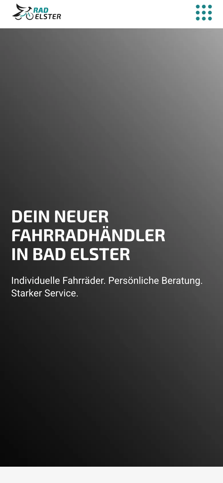 Mobil-Ansicht radelster.de: Hero mit Hauptclaim und Sprachumschalter
