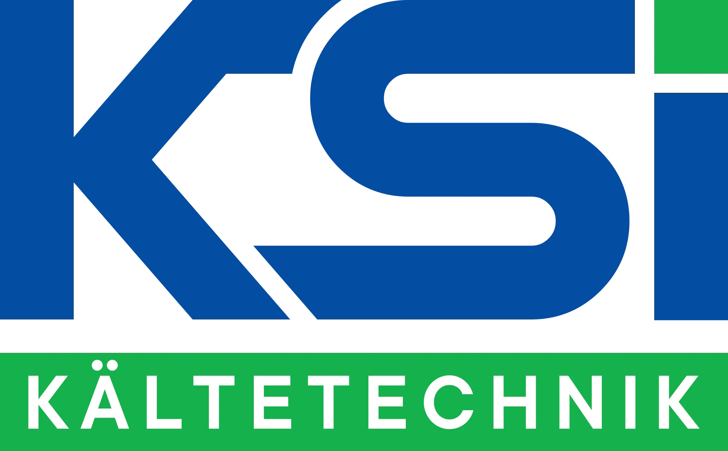Altes KSI-Logo: blaues KSi auf schwarz mit grünem Akzent und KÄLTETECHNIK auf grünem Balken