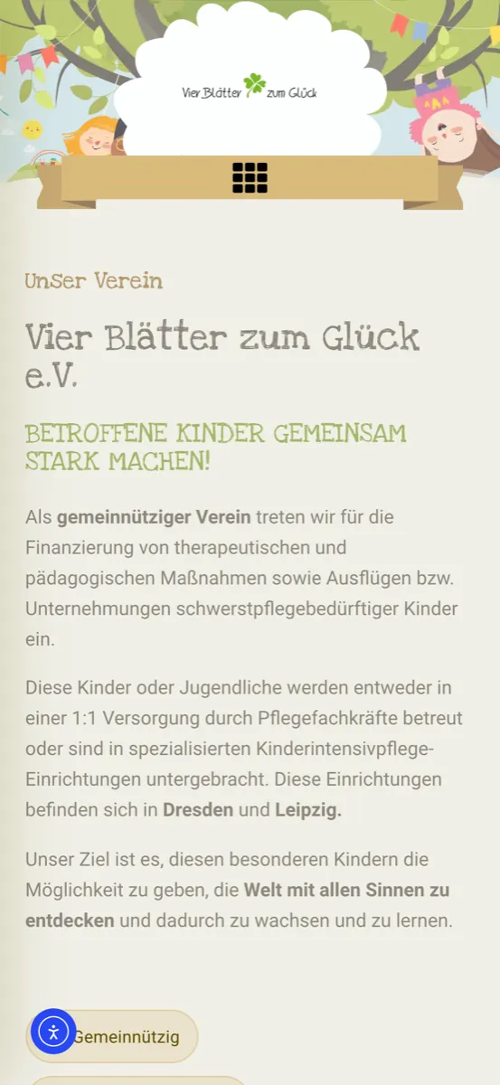 Startseite mit Kleeblatt-Illustration und Hero-Text